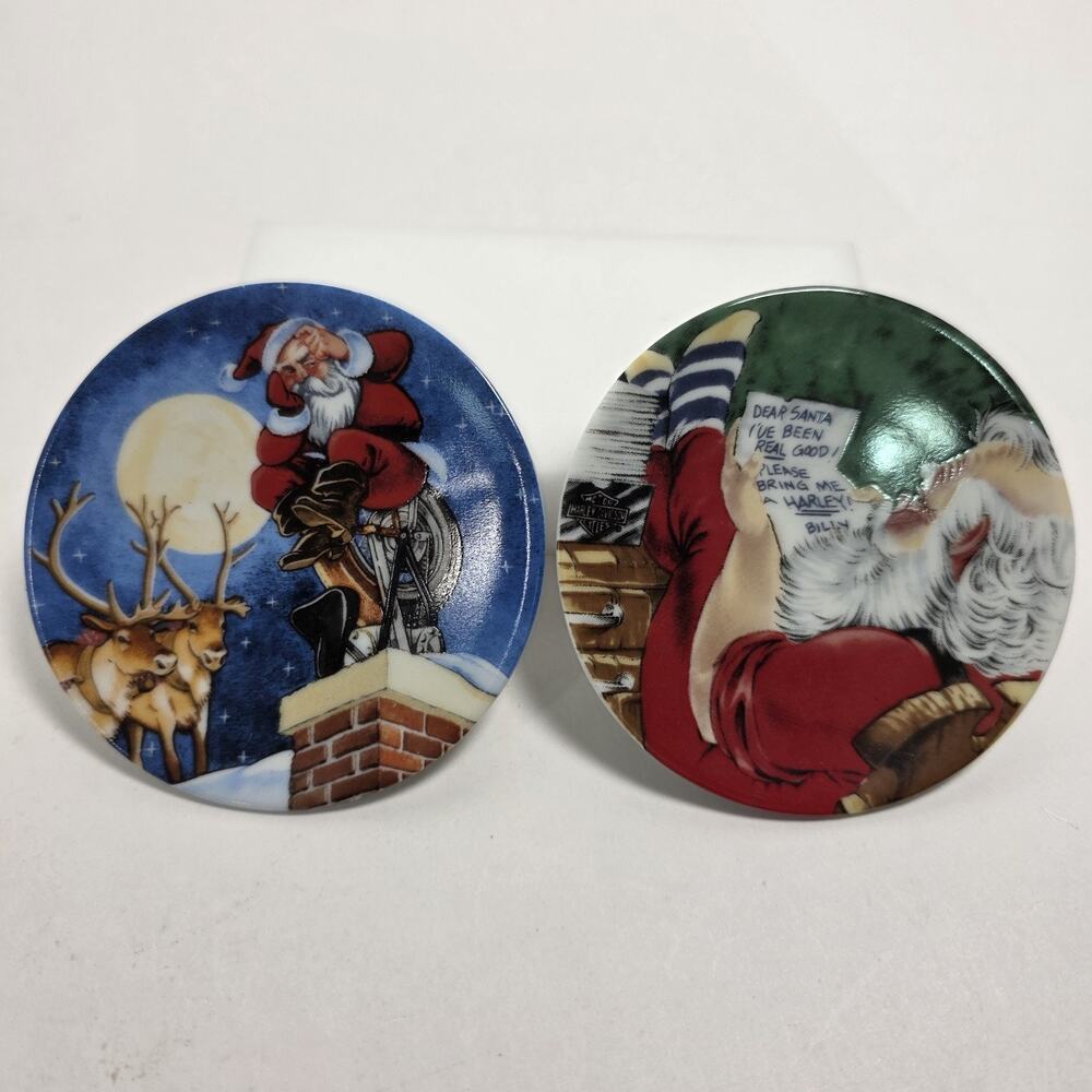 Harley Davidson mini Set of 2 Christmas Plates - 1989/90 1st/2nd Edition